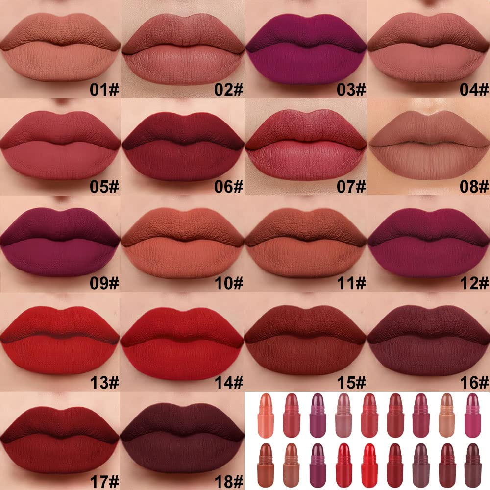 evpct 18 Pcs Capsule Pills Lipstick Mini Matte Lipstick Set for Women Long Lasting labiales mate 24 horas originales Deep Red 24 Hours Waterproof Stay on Lip liner Set Sampler