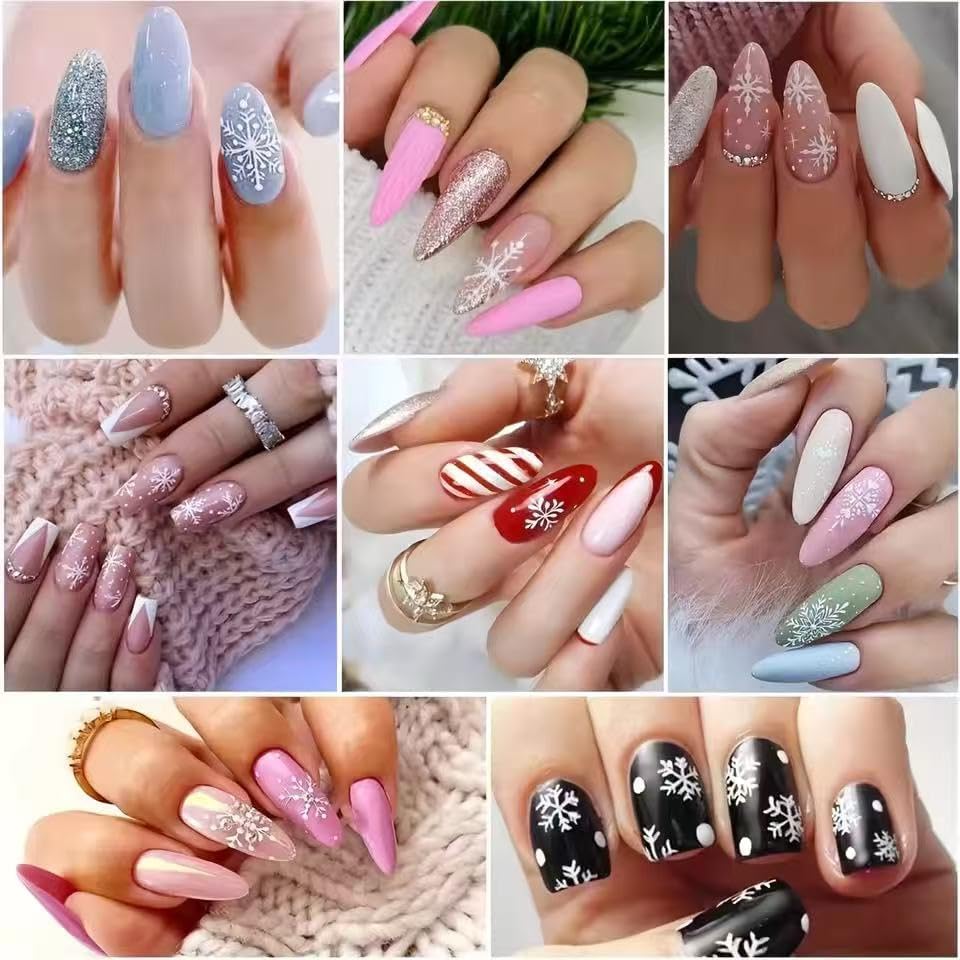 30 Sheet White Snowflakes Nail Art Stickers Christmas Snowflake Decals 3D Self-Adhesive Nail Art Supplies Charms for Nails Art Manicure Tips Decoration