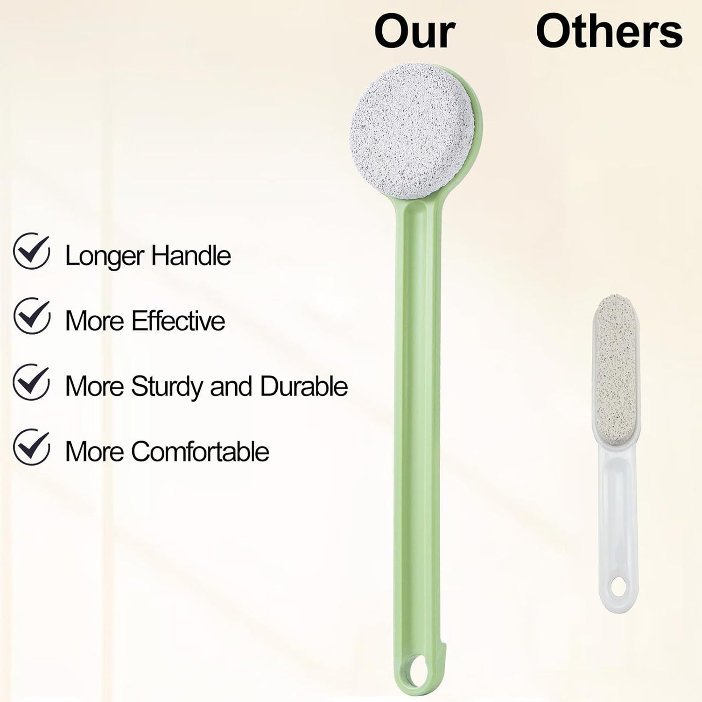 Pumice Stone for Feet with Long Handle 14", 3 Pcs Hard Skin Callus Remover, Scrubber and Exfoliator for Dead Dry Skin, Softer & Smoother Feet, Pedicure Tool (Straight) Green