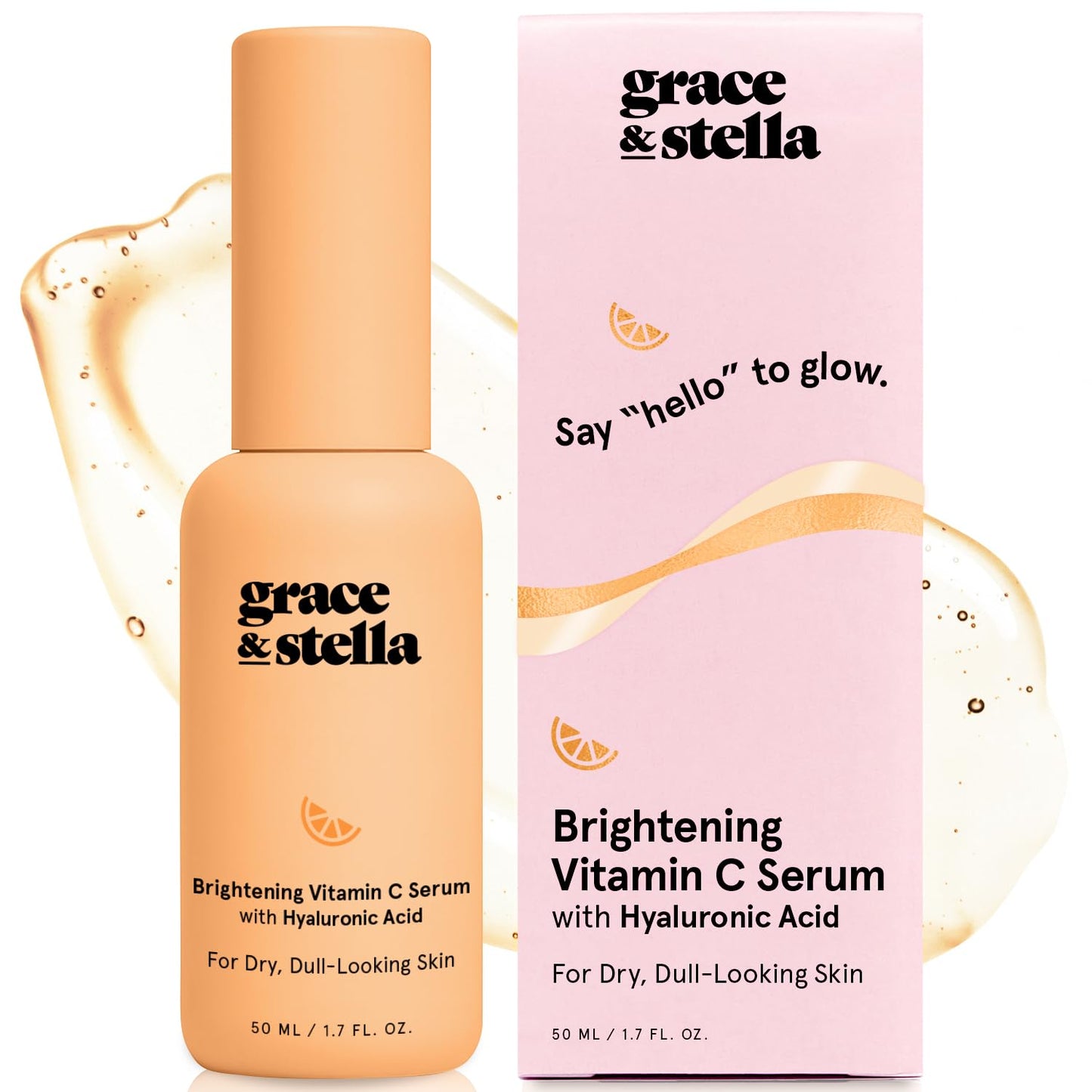 grace & stella Vitamin C Serum for Face (50ml /1.7 fl oz)- Brightening Vitamin C for Face with Hyaluronic Acid Serum To Reduce Dullness & Dark Spots - Vegan Skincare
