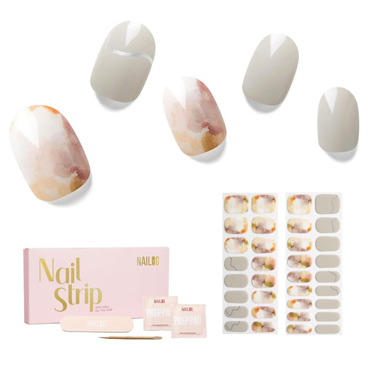 Semi Cured Gel Nail Strips - NAILOG 34 Pcs Art Painting Nail Stickers Extra Long Wraps with Glossy