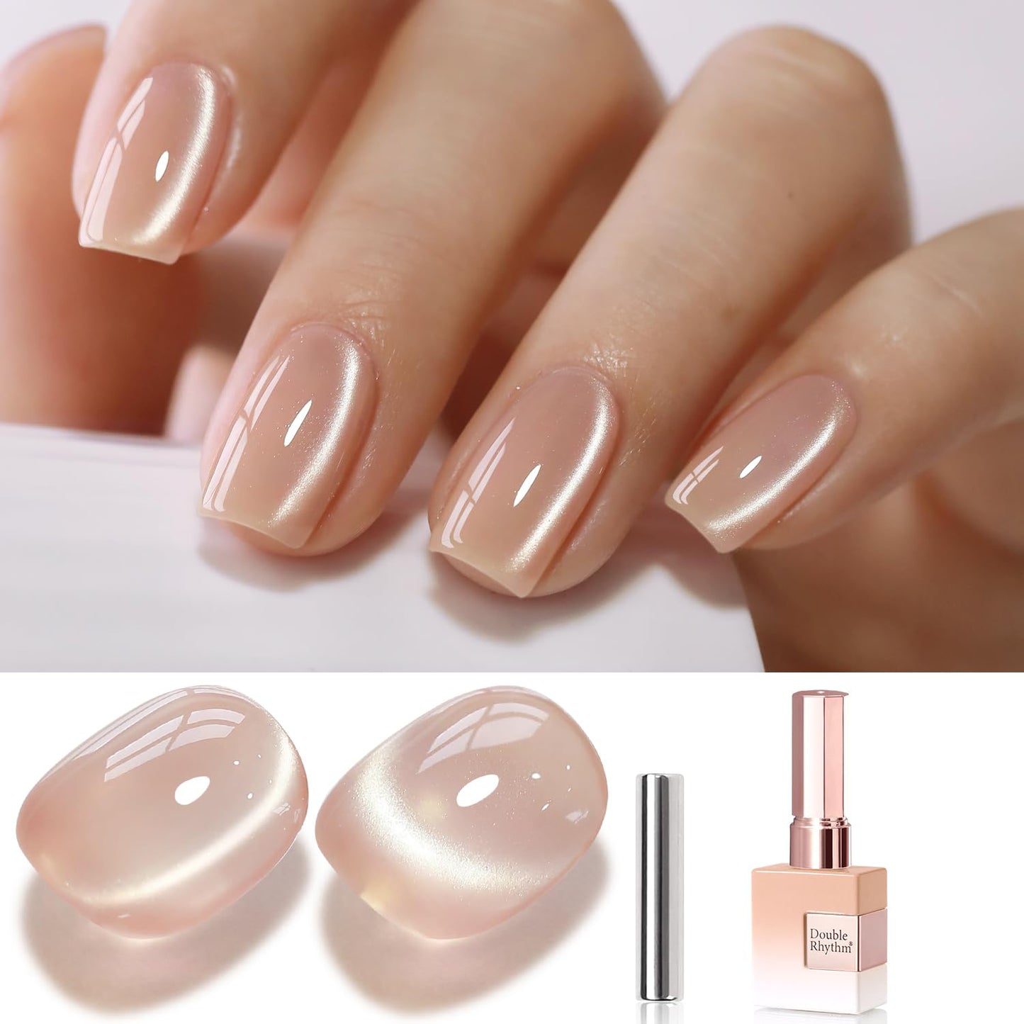 Double Rhythm 0.5 Oz Cat Eye Gel Polish with Magnet Same Color Same Bottle Holographic Glitter Shimmer Translucent Color Salon 15 ML Magnetic Nail Art ((Nude-MC1167)