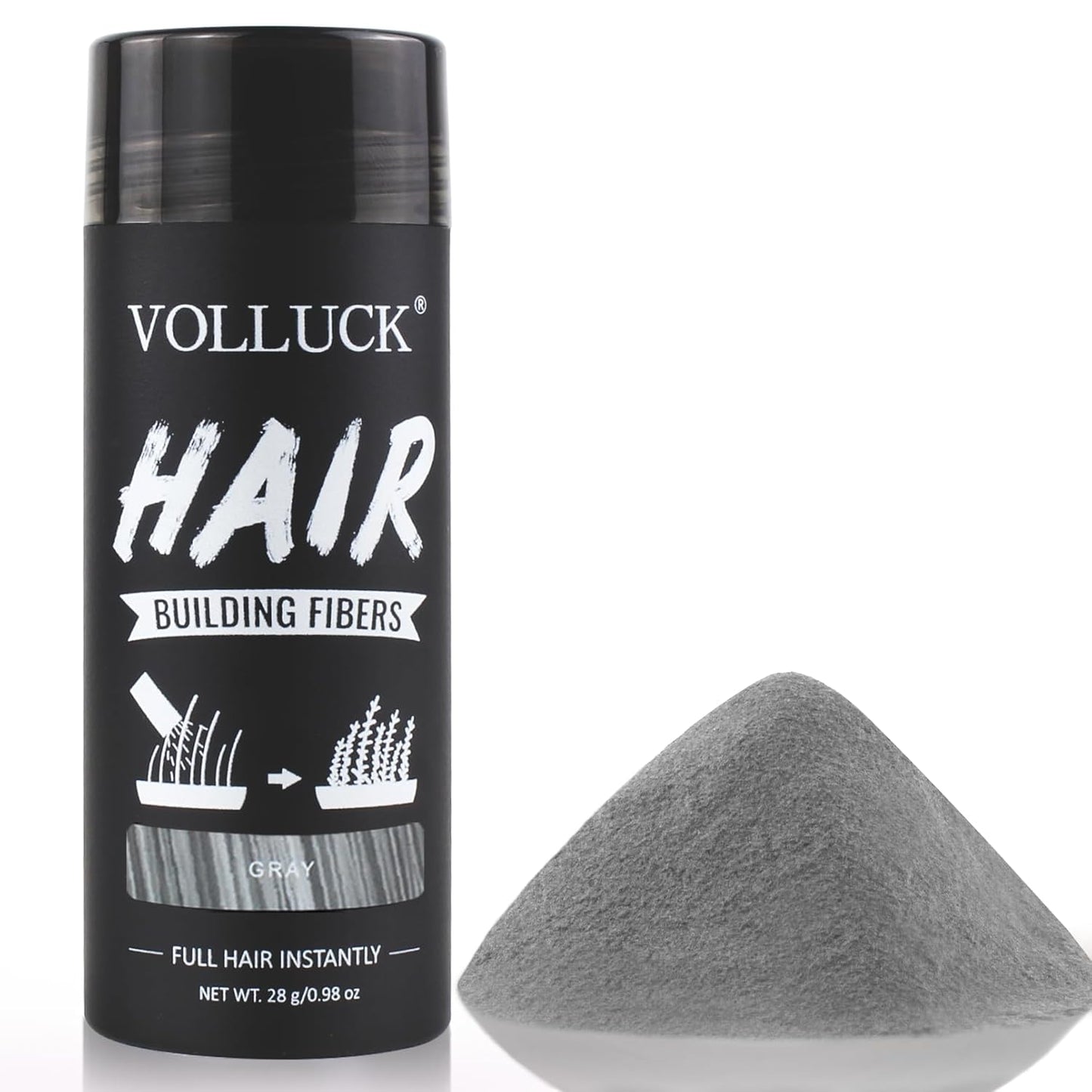 VOLLUCK Hair Fibers for Thinning Hair, Instant Coverage Hair Building Fibers for Women and men, Natural Hair Powder for Conceal Hair Loss 28 g (Gray)