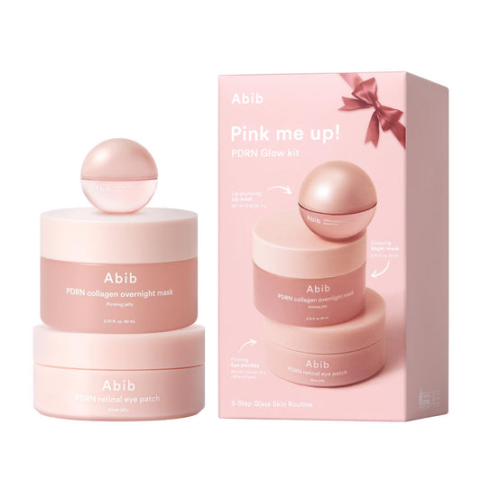 Abib Pink Me Up PDRN 3 Step Glow Kit | Overnight Firming Jelly Mask, PDRN Retinal Eye patches, PDRN