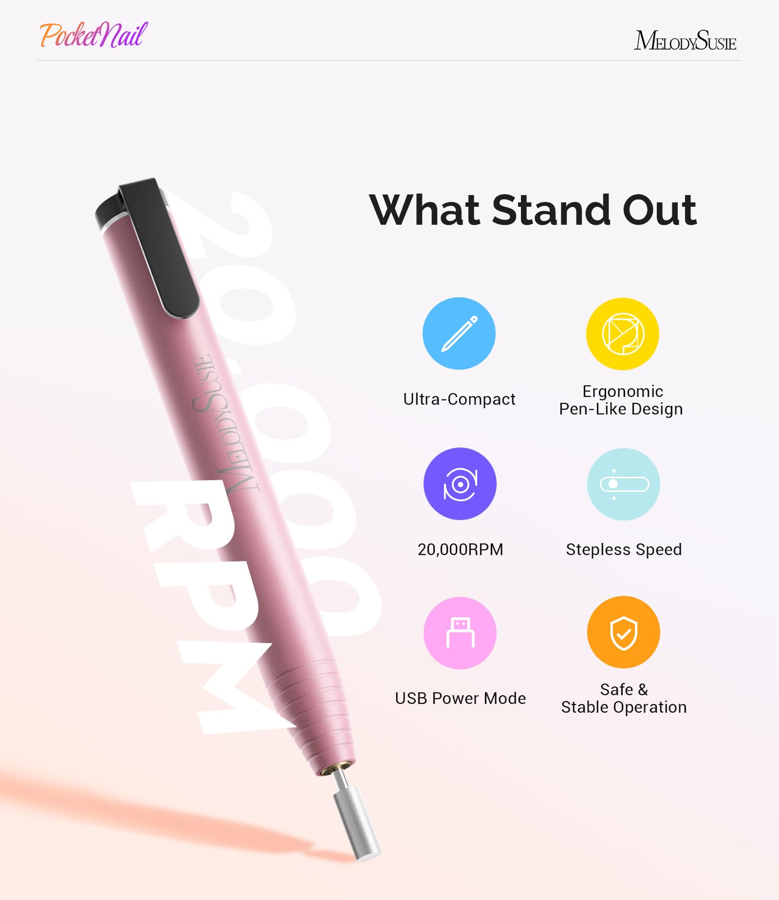 MelodySusie Pen-Shaped Nail Drill PocketNail PC100G for Nail Beginners