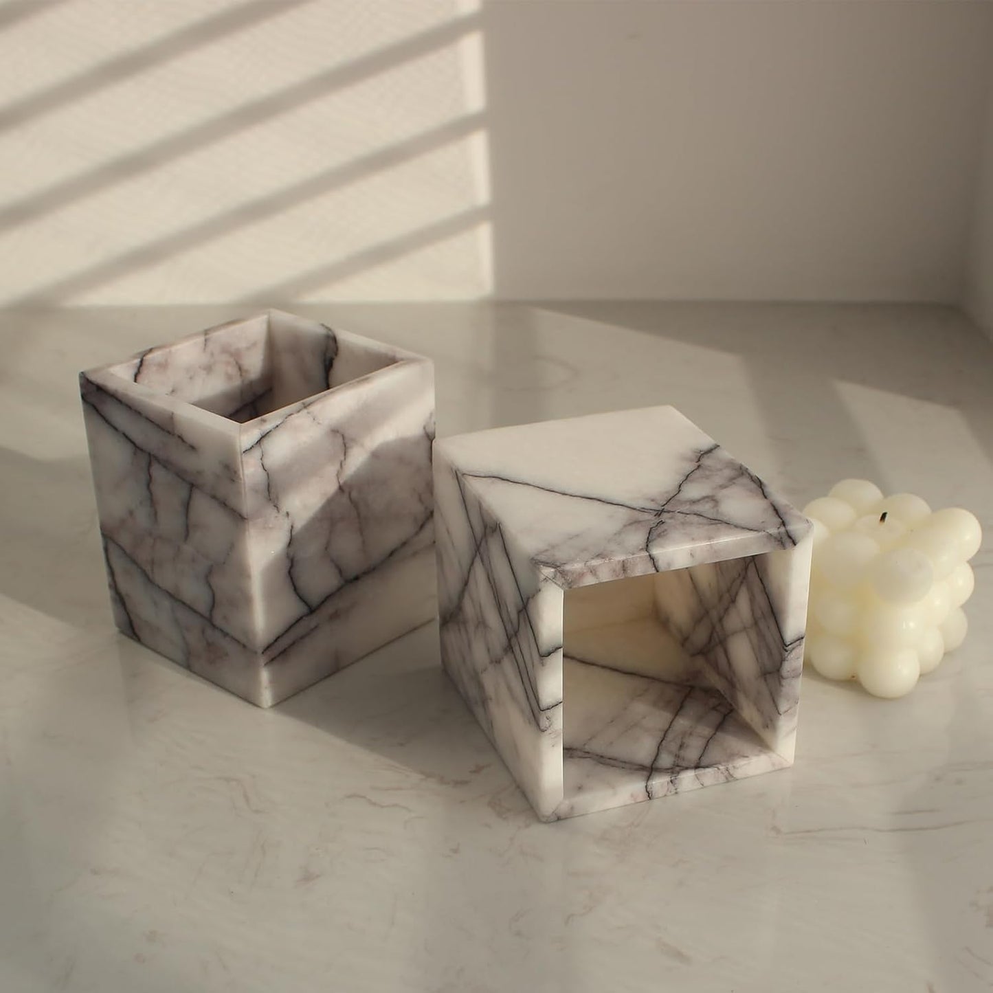 Natural Lilac Marble Toothbrush Holders for Bathroom, Marble Makeup Brush Holder Countertop Organizer