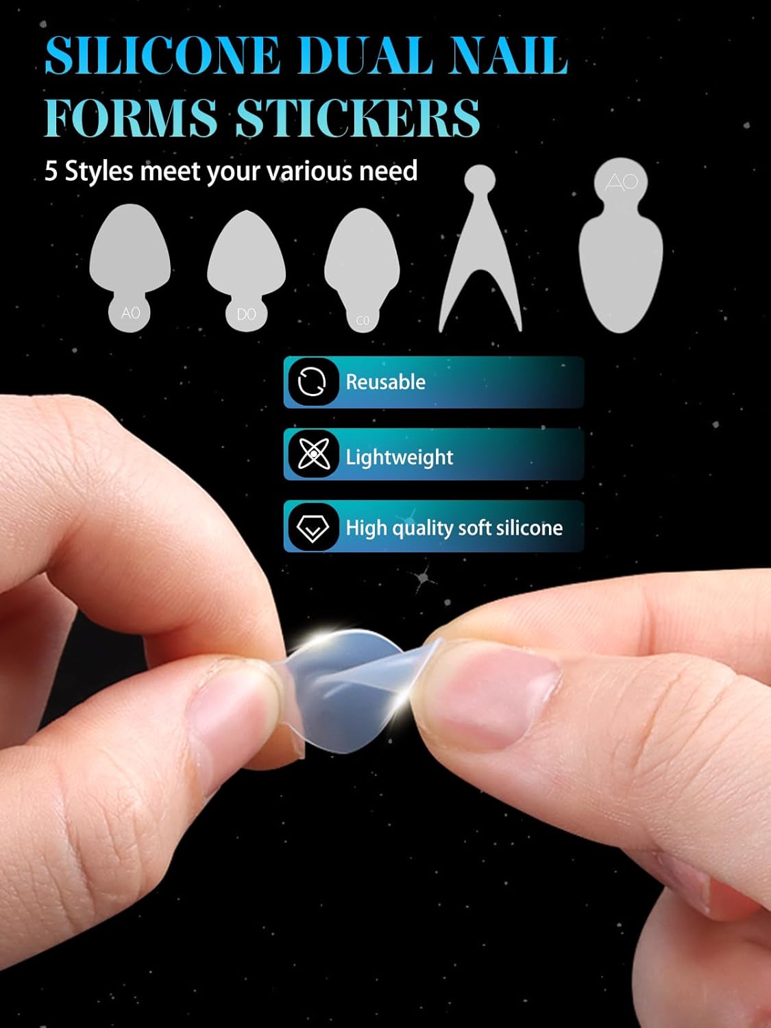 Dual Forms for Poly Gel Extension, 6 Colors Nail Form, 6 Styles Nail Forms for French Nails, 72PCS Duet System Dual Forms Sticker Silicone Pads for French Manicure Extension-12 Sizes, 144PCS