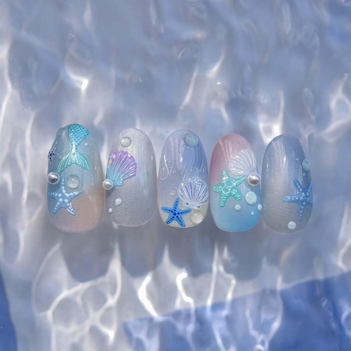 1 Sheets 5D Embossed Summer Nail Stickers Cute Nail Art Decals Shell Starfish Designs Summer Sea Theme Nail Art Sticker Self Adhesive Nails Supplies for Women Manicure Decoration