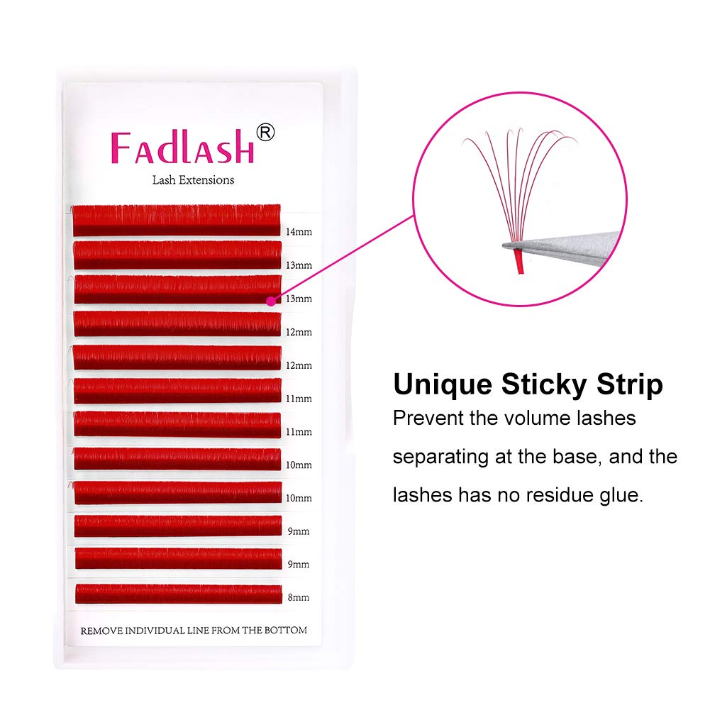 Colored Lash Extension Easy Fan Volume Lashes C Curl Self Blooming Lash Extensions Matte Rapid Volume Eyelashes Extension (Red Color 0.07-C, 8-14mm)