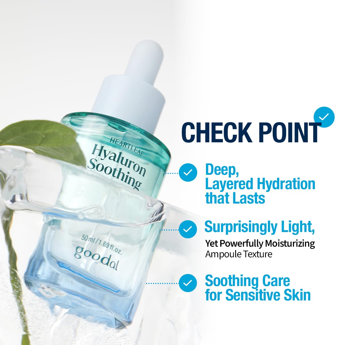 GOODAL Heartleaf Hyaluron Soothing Ampoule, Hydrating Facial Serum for Glowy Skin, Lightweight &