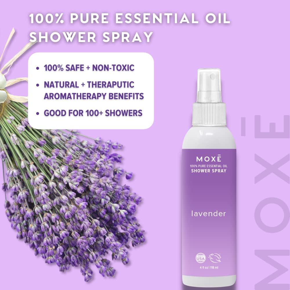MOXE Shower Mist, Spa Steam Spray, Certified Natural Essential Oils, Aromatherapy, Tension Relief (Lavender, 4 Fl Oz (Pack of 1))…