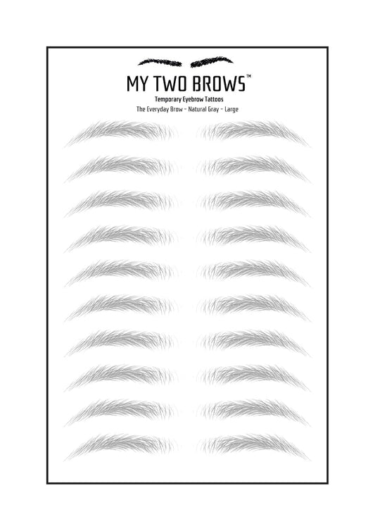 (10 pairs) Natural Gray Temporary Eyebrow Tattoo - Large Size - Waterproof & Smudgeproof - Everyday Brow Style Eyebrow Stickers - Sheet Lasts up to 30 Days - Won't Work on Existing Brows