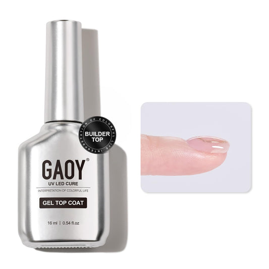 GAOY Builder Top Coat Gel, 16ml No Wipe Clear Rubber Top Coat for Gel Nail Polish, High Gloss