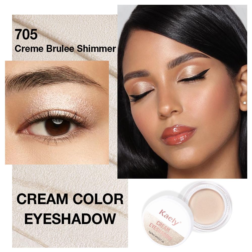Cream Glitter Brulee Shimmer Metallic Eyeshadow Palette Makeup, Natural Single Mini Instant Holographic Eyeshadow For Women, Sombras Crema Para Ojos, Talc, Paraben & Cruelty Free, 705