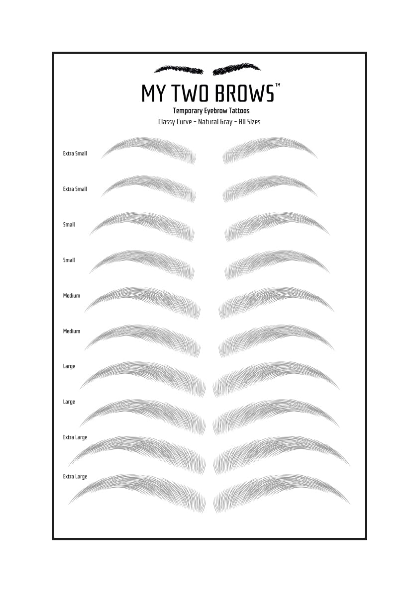 (10 pairs) Natural Grey Temporary Eyebrow Tattoo - Extra Small Size - Waterproof & Smudgeproof - Classy Curve Style Eyebrow Stickers - Sheet Lasts up to 30 Days - Won't Work on Existing Brows