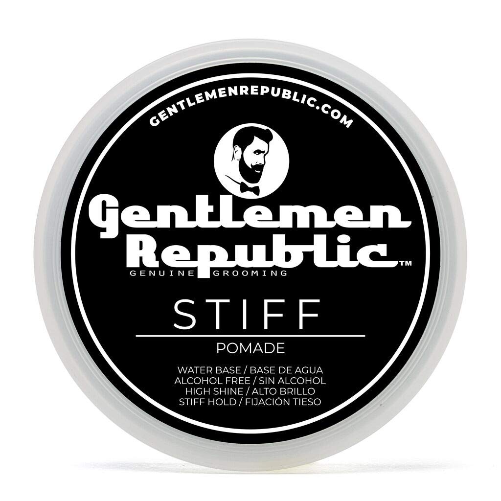 Gentlemen Republic 8oz Stiff Hair Pomade - Lightweight All-Day Hold with High Shine Finish, Alcohol-Free and Paraben-Free Formula, Suitable for Thick Hair