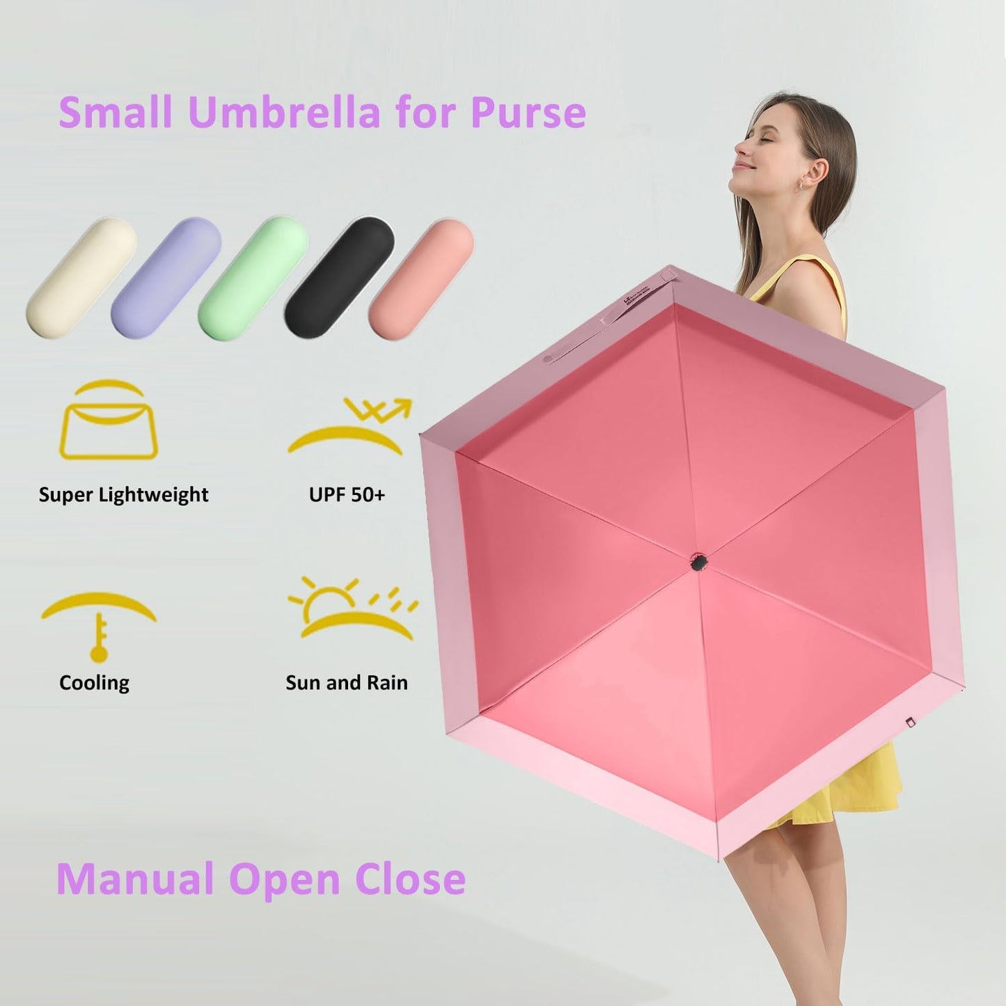 BAODINI Travel Mini Umbrella for Purse With Case Small Compact UV Sun Protection Sun Lightweight Tiny Pocket Umbrella for Women Kids and Men