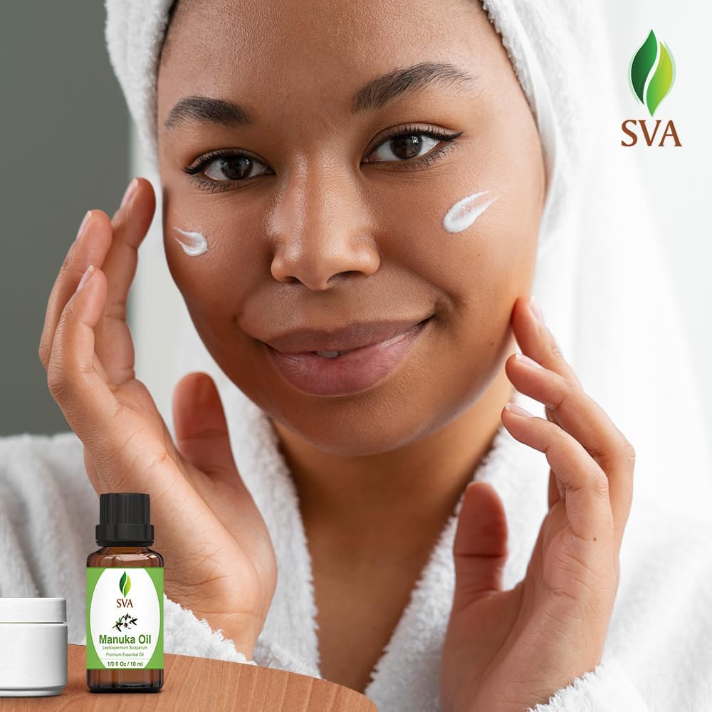 SVA Manuka Essential Oil – 1/3 Fl Oz – 100% Natural Manuka Oil - for Diffuser, Hair Care, Face, Skin Care, Aromatherapy, Scalp and Body Massage, Soap and Candle Making