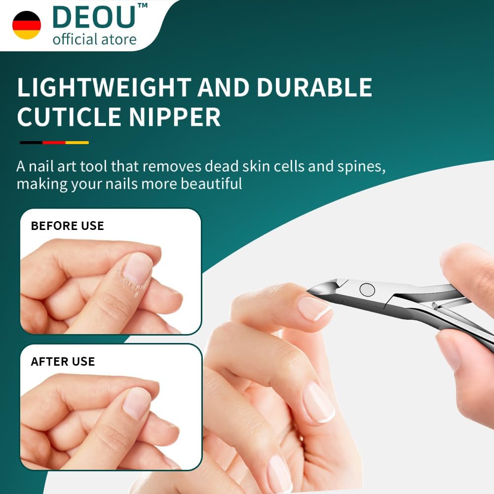 DEOU professional cuticle scissors, salon manicure tools, stainless steel eyelash trimmer, Manicurist nail care blade, extremely sharp, for women's manicure (Cuticle scissors+Steel push)