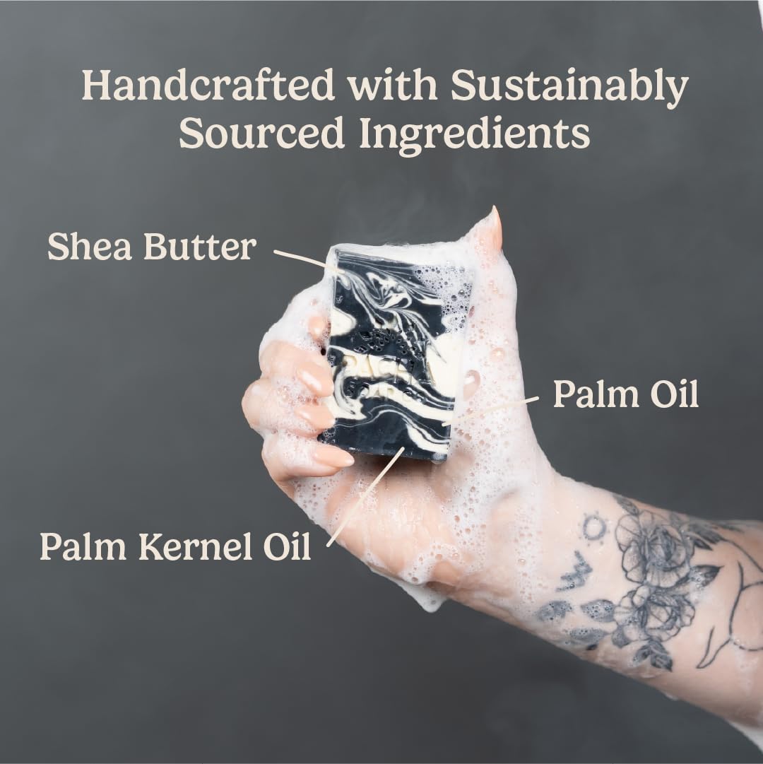 Pacha Soap Co. Bar Soap - Premium, Handcrafted, Hydrating, Natural Face Wash, Hand Cleanser, Body Wash, Soothing Essential Oils (Clarifying Charcoal, 5-Pack, 4 oz ea)