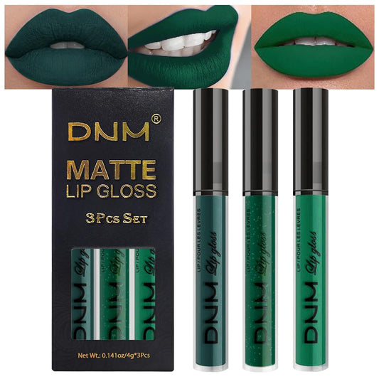 evpct 3Pcs Dark Deep Forest Green Shimmer Matte Liquid Lipstick Lip Stain Sets for Women Matte+Lipstick Long Lasting Waterproof Permanent 24 Hours Magic Lipstick 24 Hours original, Set23