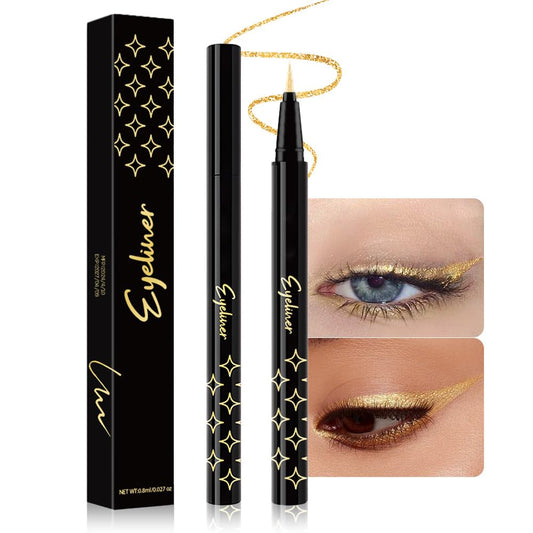 evpct 1Pcs Gold Liquid Eyeliner Makeup, Gold Glitter Metallic Shimmer Colored Eyeliner Liquid Eye Liner Eyeshadow Pencil Face Body Glitter Makeup, Longwear Waterproof, Fake Eyelashe Mascara Accessorie