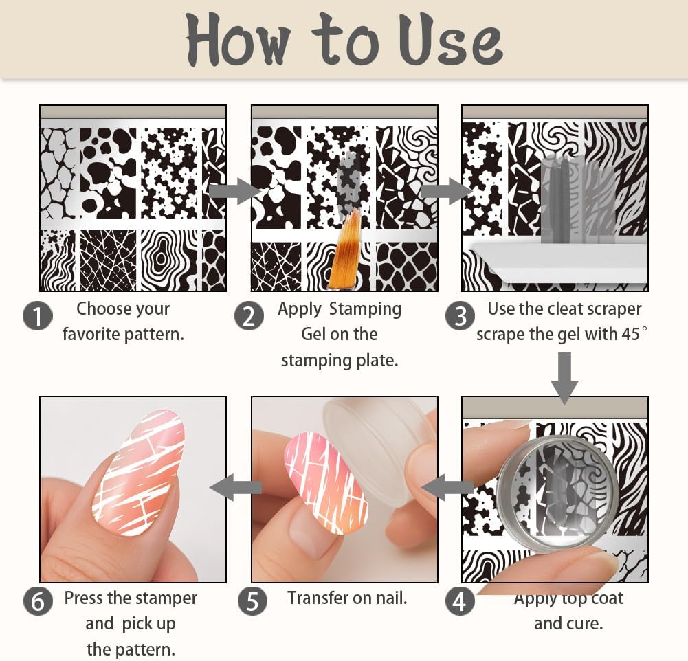 UNICRAFTALE 3Pcs Nail Stamp Plates Set Marble Striped Nail Art Stamping Template Texture Stamping Plate Image Nail Stencils Nail Art Plates with Nail Scraper for Women DIY Print Manicure Salon Design