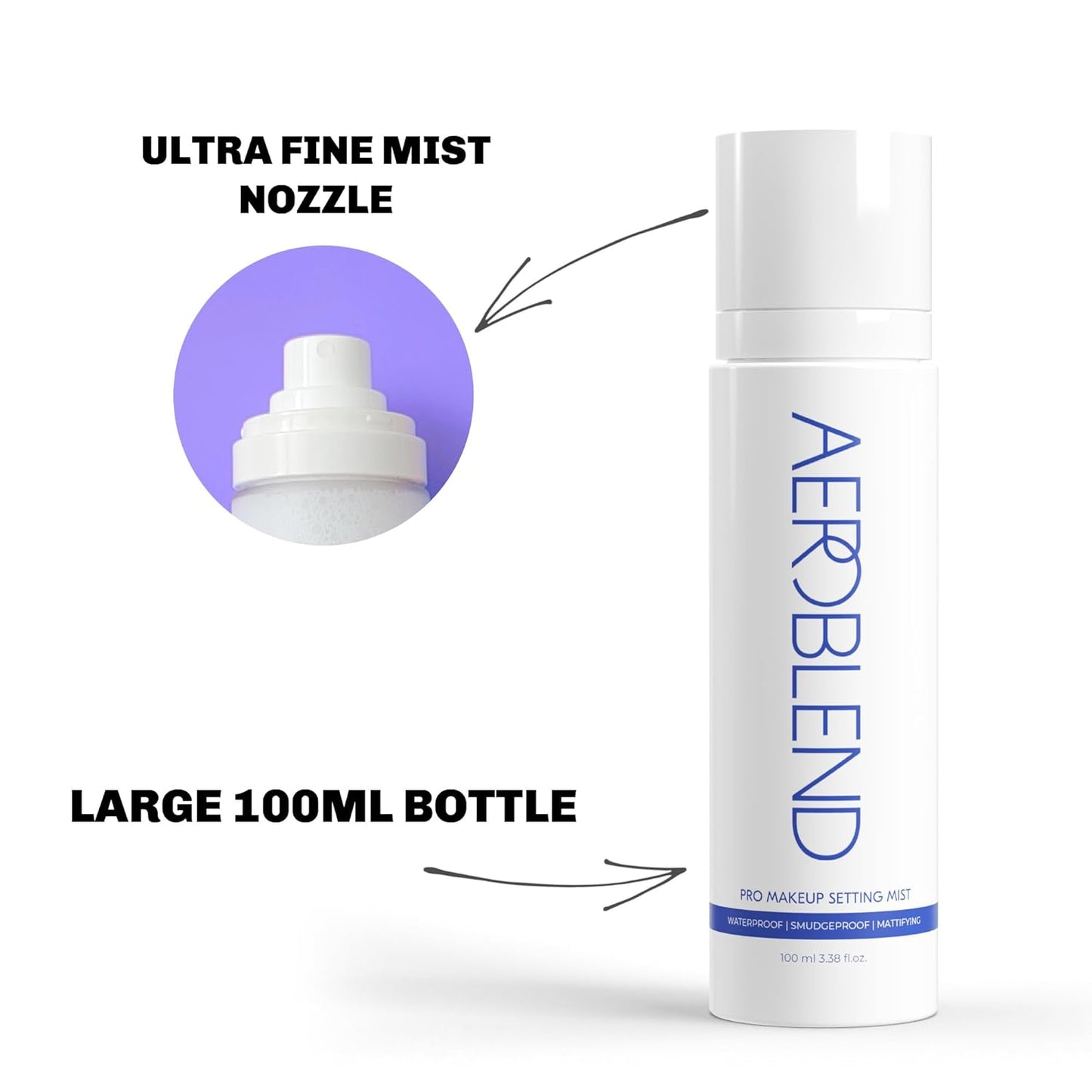 AEROBLEND Pro Makeup Setting Mist – Long-Lasting Matte Finish Setting Spray, Smudge-Proof & Waterproof for All-Day Hold