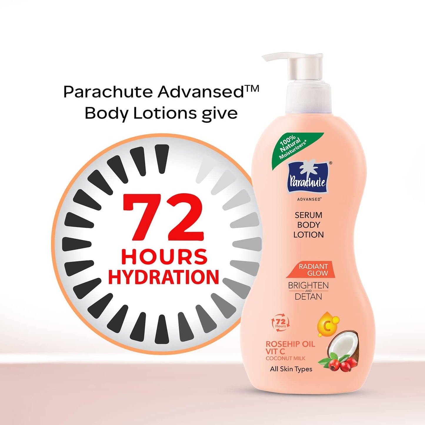 Parachute Advansed Radiant Glow Body Lotion with Coconut Milk, Vitamin-C, Rosehip Oil, Niacinamide
