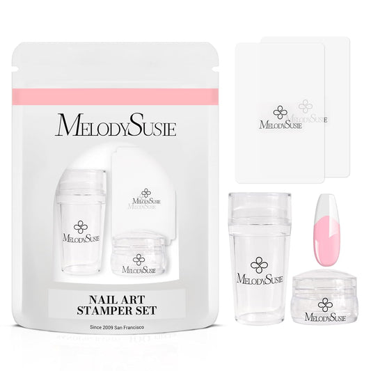 MelodySusie French Nail Stamper Kit, Silicone Stampers with Scrapers, 4PCS DIY Home Nail Design