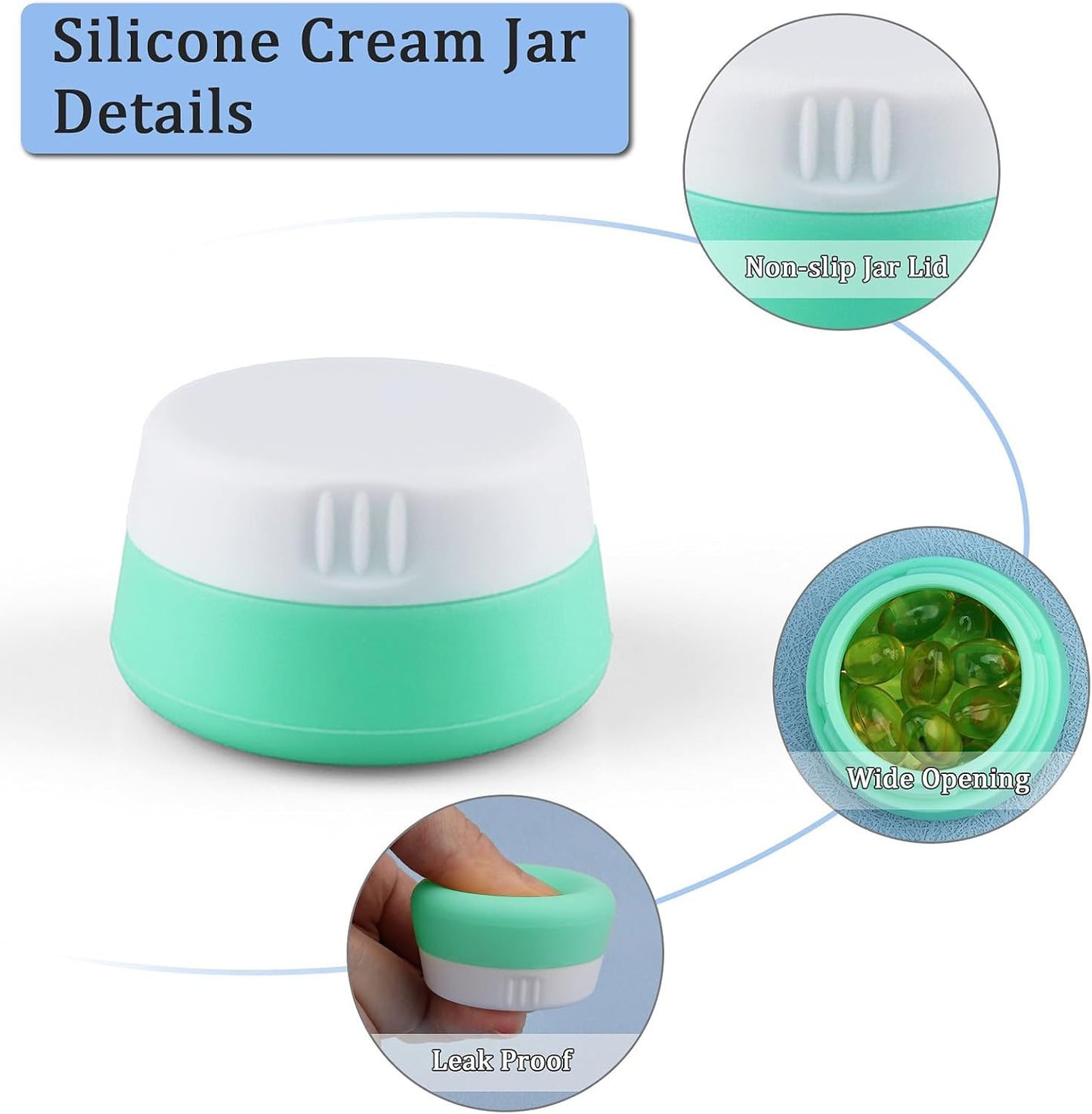 Travel Containers for Toiletries 6 Pack 0.7oz TSA Approved Size Silicone Jars With Lids Leak-proof Accessories for Cosmetic Makeup Cream