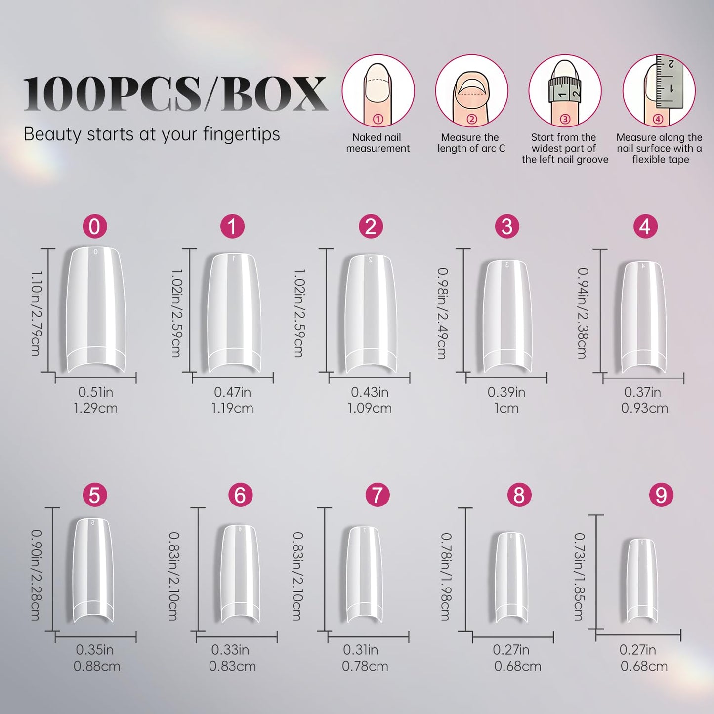 krofaue 100PCS Clear False Nails Tips and Nail Gule Kit, Half Cover Lady French Style Acrylic Artificial Tips 3Pcs Nail Glue for Nail Extension kit Nail Tips Art Salons and Home DIY