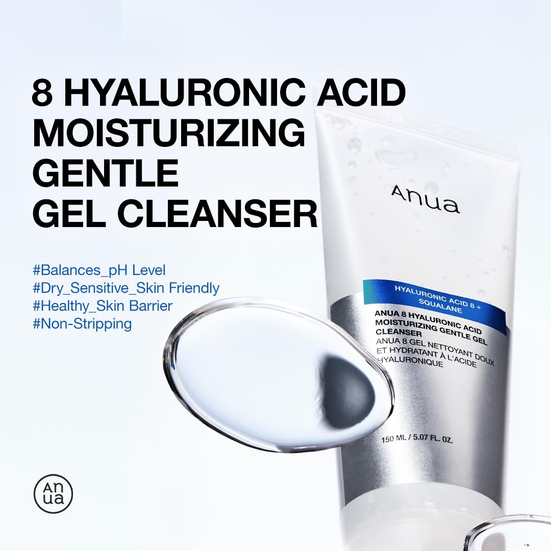 ANUA Moisturizing Gentle Gel Cleanser, Hydrating Face Wash with Hyaluronic Acid & Squalane, pH