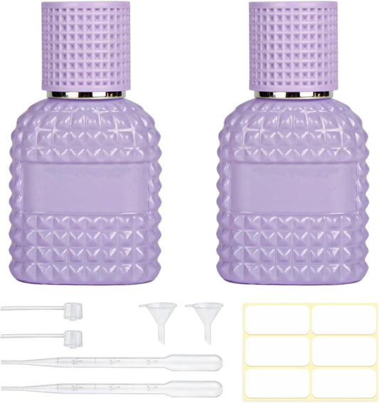 2 Pack 30ml Perfume Spray Bottles Empty, Refillable Glass Fine Mist Atomizer, Portable Travel Perfume Atomizers Fragrance Containers Sprayer for Cleaning, Essential Oils, Liquids (Purple)