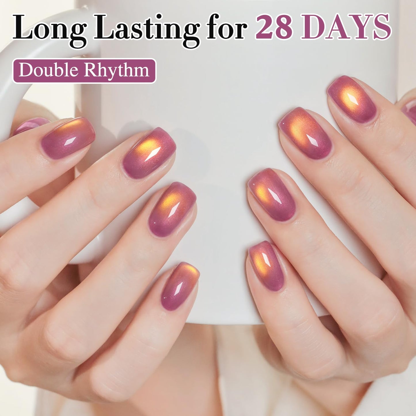 Double Rhythm 0.5 OZ Cat Eye Gel Polish with Magnet 15ML Holographic Glitter Shimmer Translucent Jelly Color Magnetic Nail Polish Salon DIY at Home (Sunny Rose-MC1251)