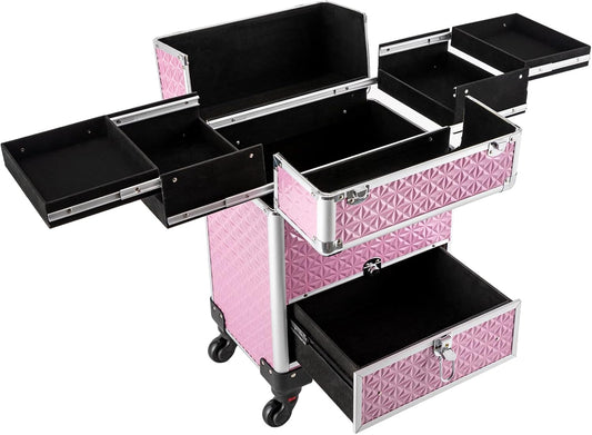 Rolling Makeup Train Case Professional Cosmetic Organizer Large Capacity Trolley Makeup Travel Case