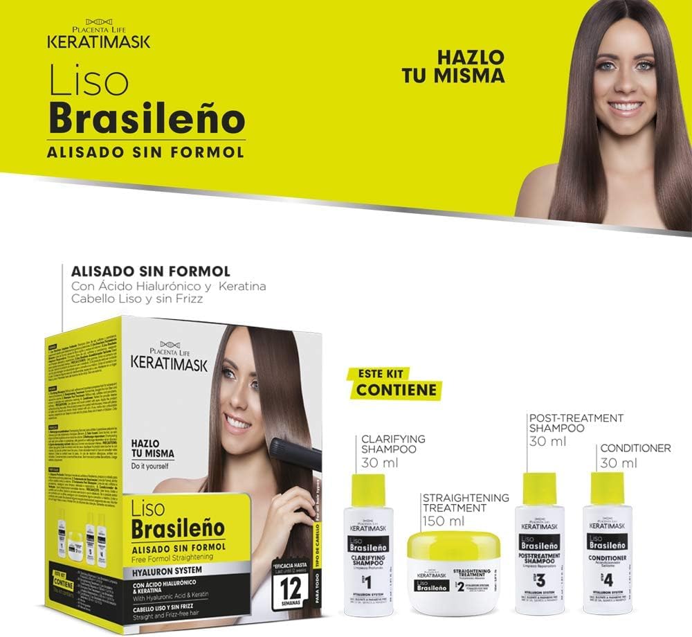 Brazilian Straightening Kit with Keratin and Hyaluronic Acid - Keratin Treatment- Get a perfect smooth, shiny and silky- Formaldehyde FREE