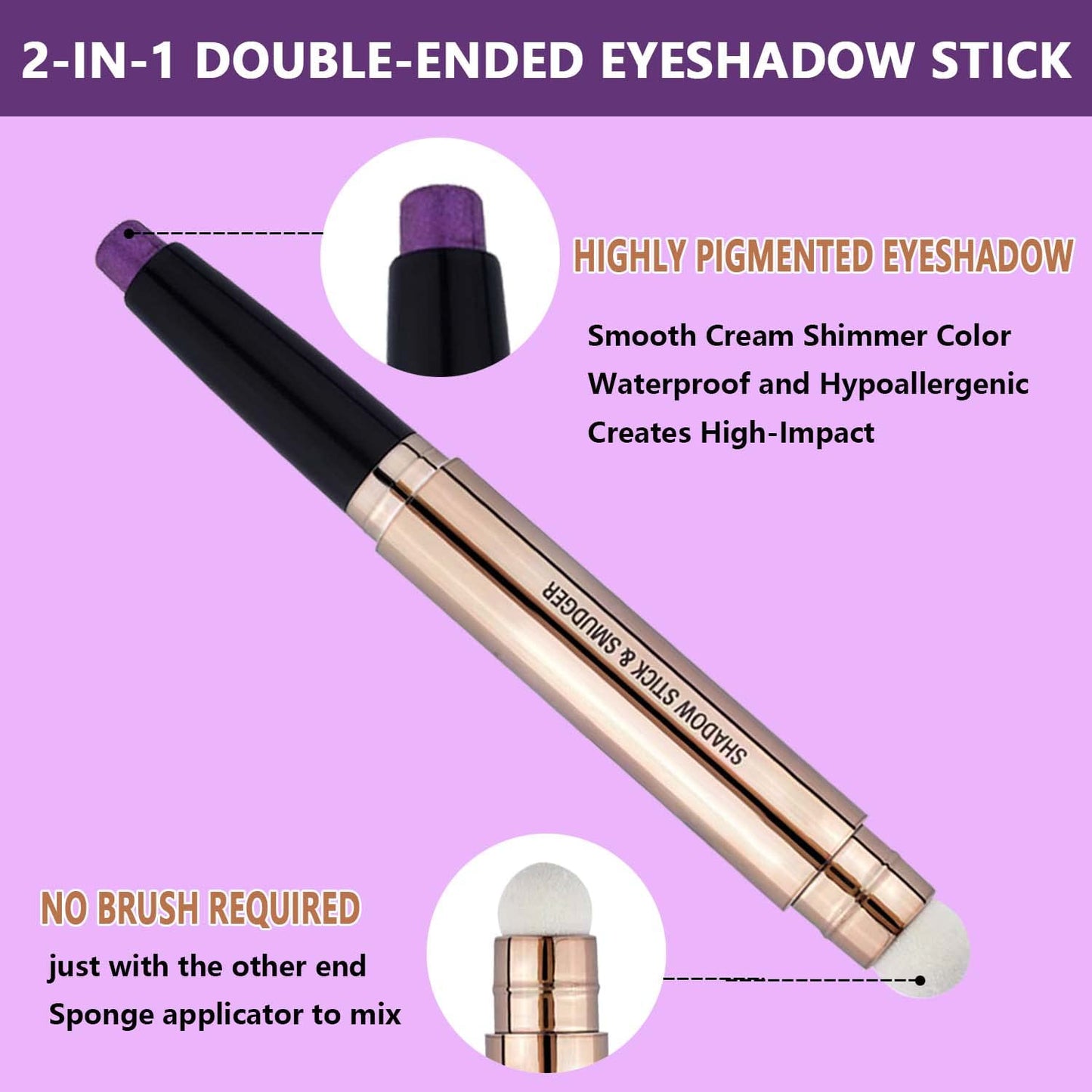 Purple Eyeshadow Stick For Eye Makeup, Cream Shimmer Smooth Glitter Dark Light Matte Single Crayon Primer Eyeshadow Pencil, Hypoallergenic Natural Waterproof Long Lasting Eye Shadow Eyes Look