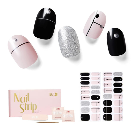 NAILOG Semi Cured Gel Nail Strips 34 pcs, Buy 2 Get 1 UV Lamp, Salon-Quality French Nail Strips