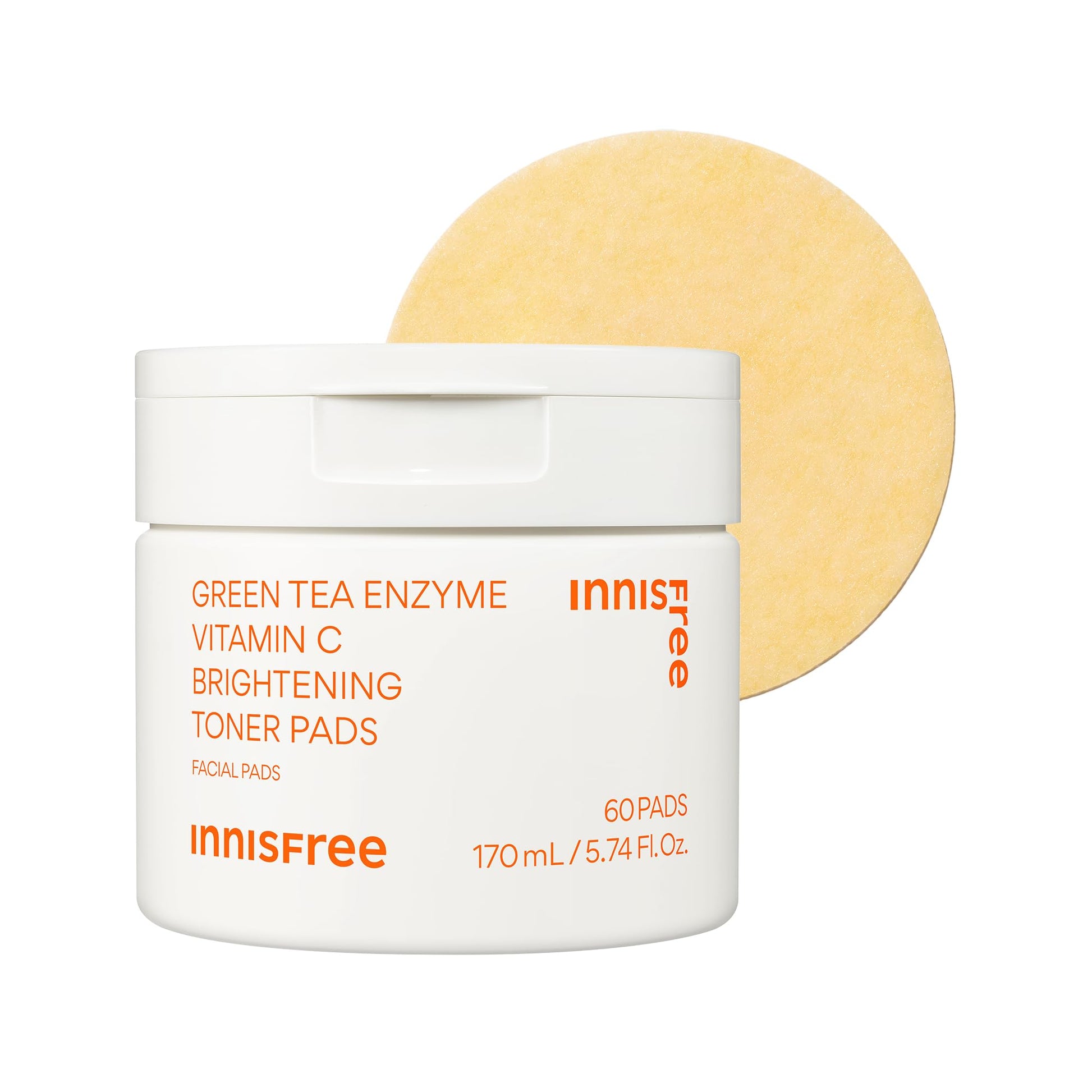 innisfree Green Tea Enzyme Vitamin C Toner Pads | Brightening Korean Face Pads with Hyaluronic Acid
