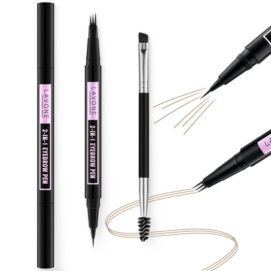 LAVONE Eyebrow Pencil, 2-In-1 Waterproof Eyebrow Pen, with 3 Tip Microblading Eyebrow Pen and Ultra-Precise Brow Pencil, Dual-ended Eyebrow Brush, for Eyebrow Makeup - Taupe