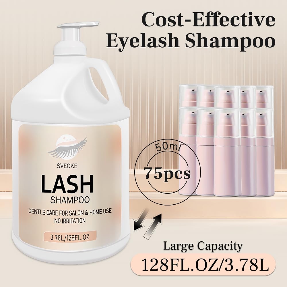 Eyelash Shampoo, 128 fl.oz/3.78L, with 50 Lash Extension Aftercare Cards, Foaming Cleanser for Professional Salon and Home Use
