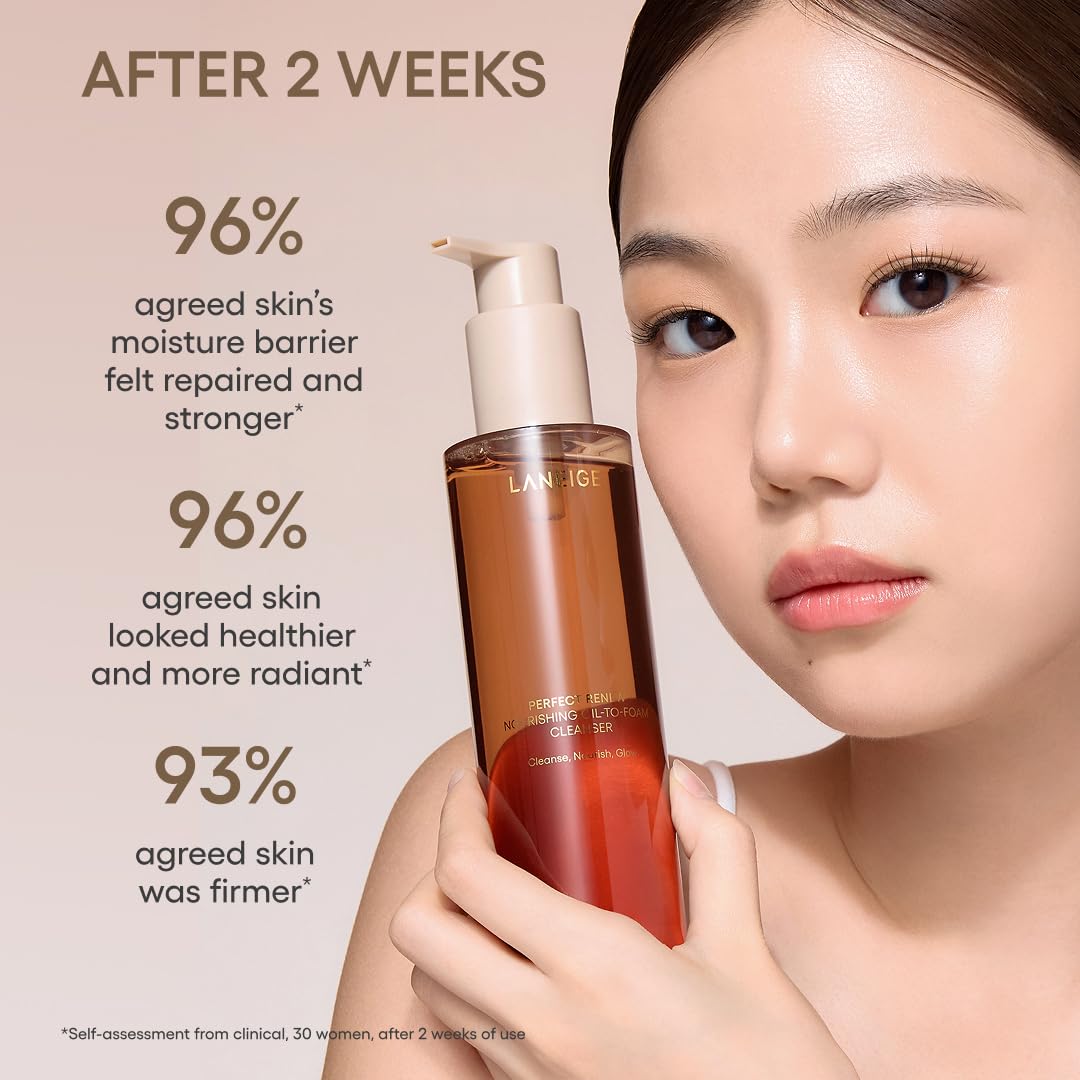 LANEIGE Perfect Renew Nourishing Oil-to-Foam Cleanser: 2-in-1 Anti-Aging Face Wash for a Radiant
