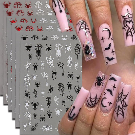 6Pcs Halloween Nail Stickers Spider Web Nail Decals DIY Self Adhesive Cobweb Nail Design Halloween