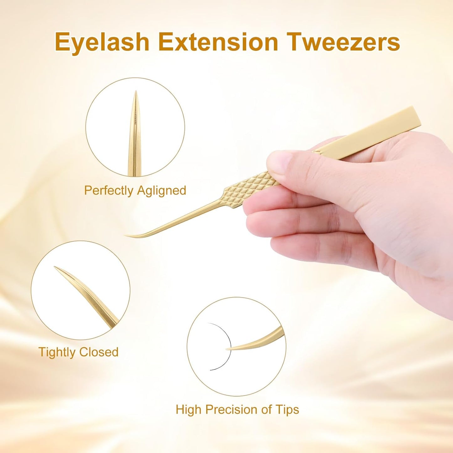 NAGARAKU Precision Fiber Tip Tweezer for Eyelash Extensions Diamond Grip 5cm Slim Tweezers Tip Anti-Static Anti-Slip Premium Stainless Steel Pointed Separate Eyelashes Curved Tweezers with Box (AG-02)