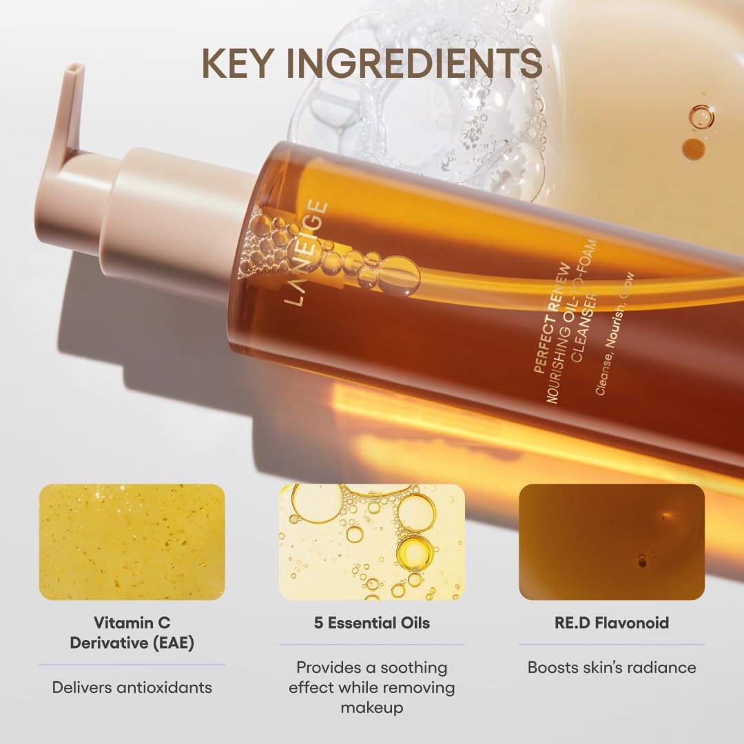 LANEIGE Perfect Renew Nourishing Oil-to-Foam Cleanser: 2-in-1 Anti-Aging Face Wash for a Radiant