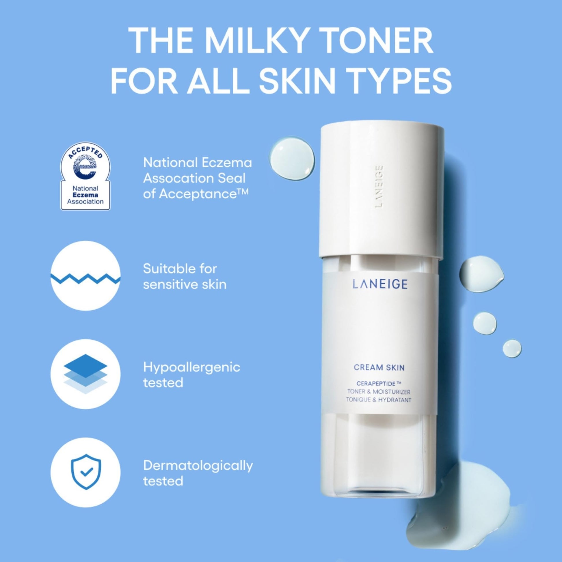 LANEIGE Cream Skin Toner & Moisturizer Mini Mist Spray: Lightweight Refillable Korean Milky Toner