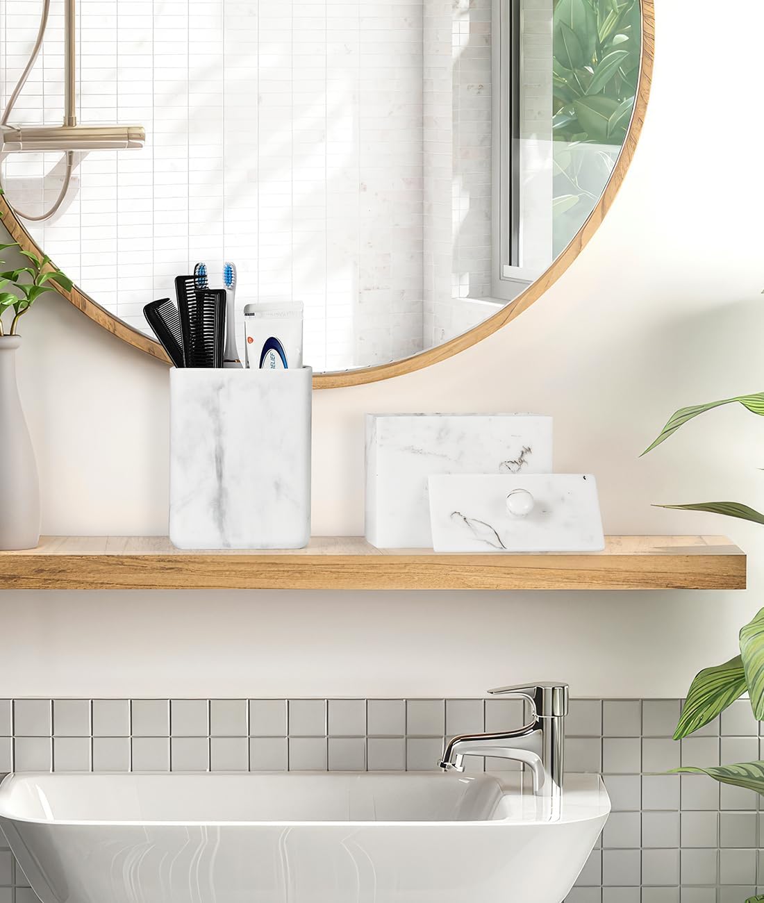 Luxspire Toothbrush Holders, 3 Slots Toothpaste & Toothbrush Holder for Bathroom, Resin Toothbrush Stand, Electric Toothbrush Holder with Drain Hole, Bathroom Organizer Countertop, Gravel White