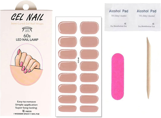 Semi Cured Gel Nail Strips Stickers Self Adhesive Long Lasting Gel Nail Polish Strips Solid Color