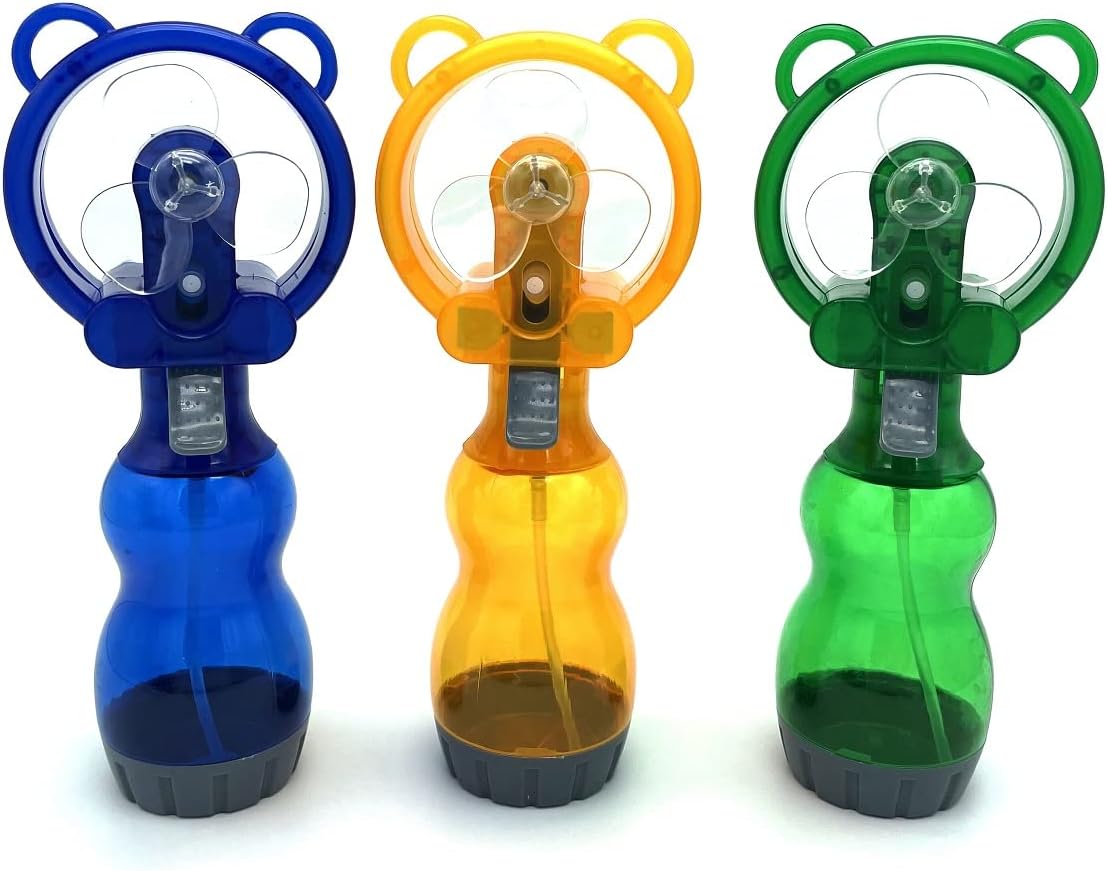 Water Misting Fan Portable Handheld Spray Fans Battery Operated for Outdoor Cooling- Set of 3 (Blue/Green/Yellow)